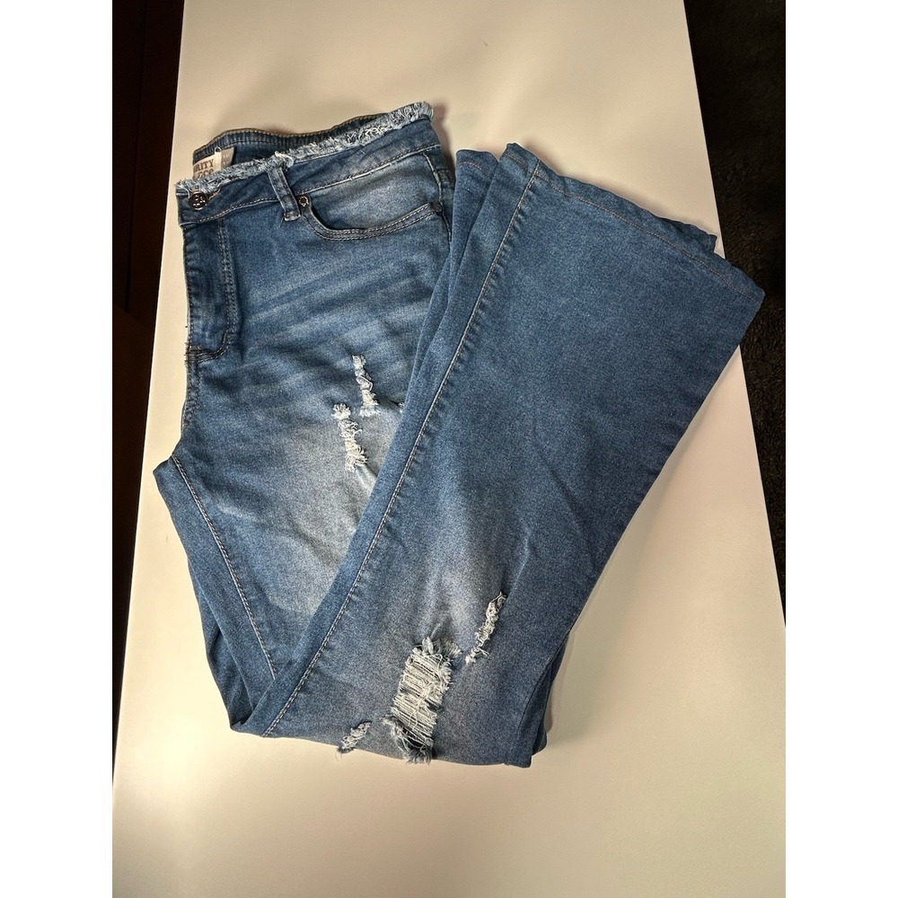 Celebrity Ace Jeans Size 13 Flare Distressed 5-Pocket Denim Bottom Cut 13/27 - Picture 5 of 11